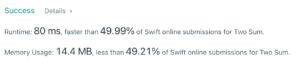 This is the screenshot of Two sum problem in Swift solved tutorial