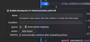 edit breakpoint screen Example Xcode Swift iOS