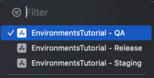 Xcode environment list. How to use various schemes in Xcode.