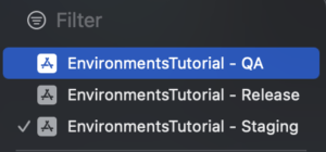 Staging Environment run. How to select an staging environment in Xcode?