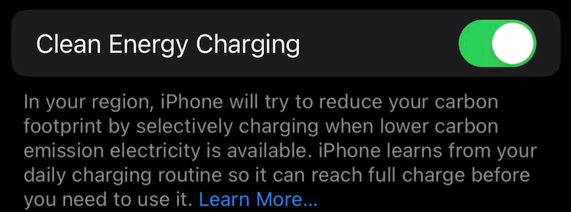 What is iPhone Apple Clean Energy Charging Feature?
