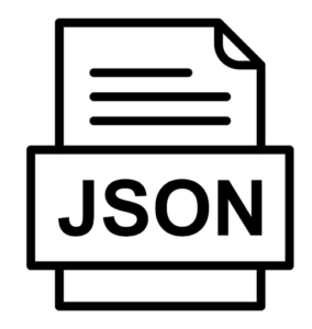 json logo, piece of paper with a label json in front of it