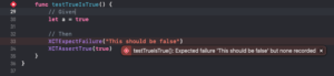 this image shows Xcode test passing when was expected failing